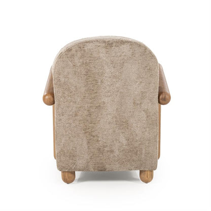 Fauteuil Retrova taupe stof, achteraanzicht op witte achtergrond