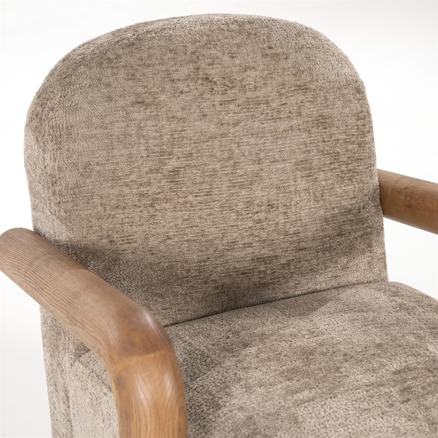 Fauteuil Retrova taupe stof, detail van het materiaal