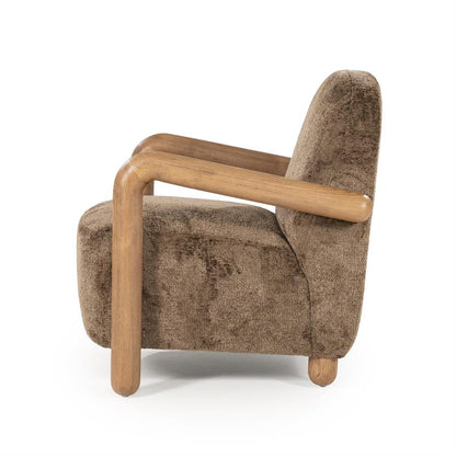 Fauteuil Retrova bruin stof, zijaanzicht op witte achtergrond