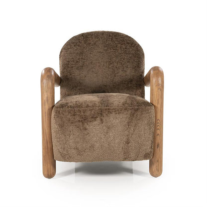 Fauteuil Retrova bruin stof, vooraanzicht op witte achtergrond