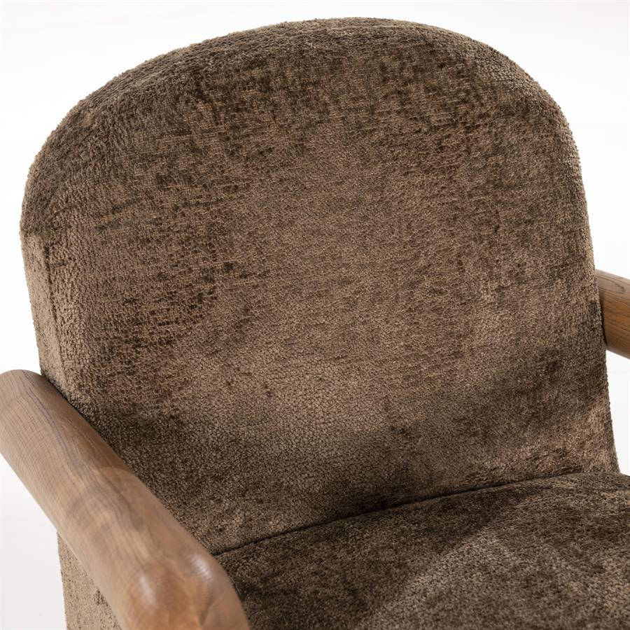 Fauteuil Retrova bruin stof, detail van het materiaal