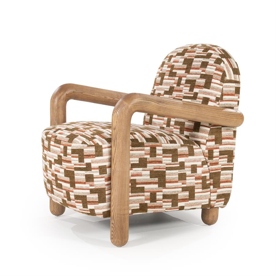 Fauteuil Retrova diverse kleuren stof, schuin vooraanzicht op witte achtergrond