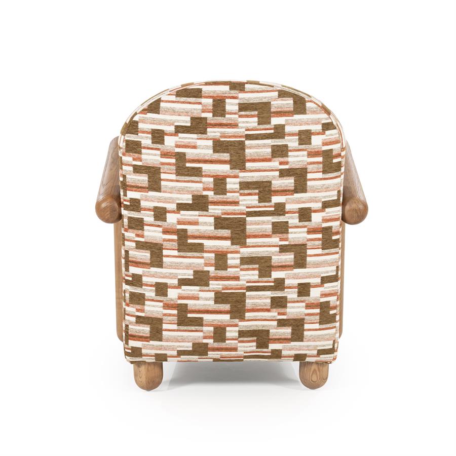 Fauteuil Retrova diverse kleuren stof, achteraanzicht op witte achtergrond