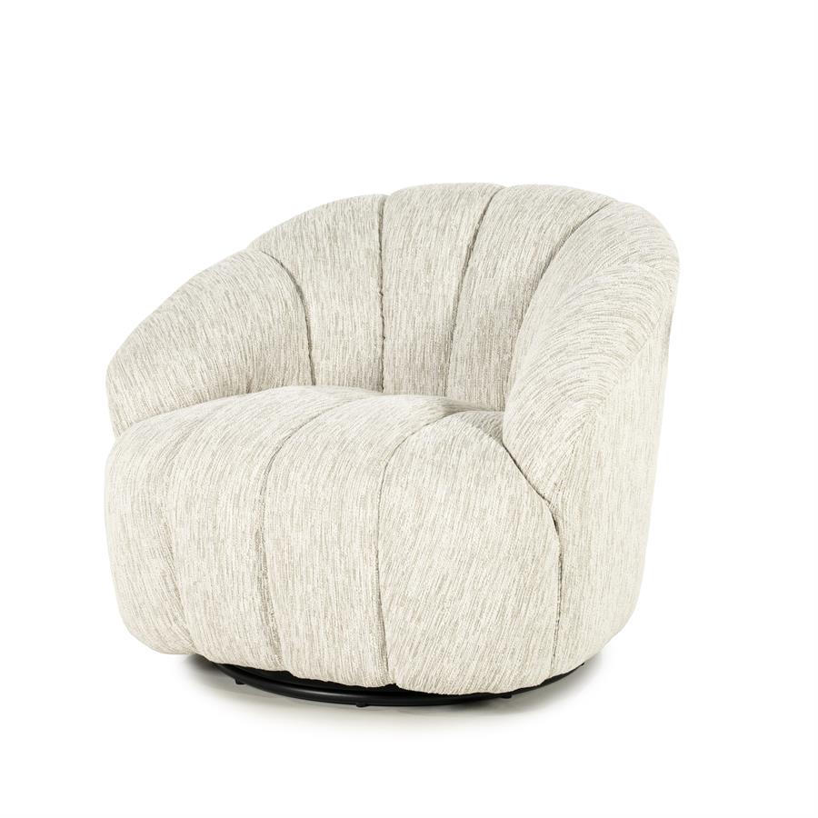 Fauteuil Sogno beige polyester, schuin vooraanzicht op witte achtergrond