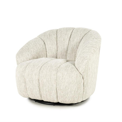 Fauteuil Sogno beige polyester, schuin vooraanzicht op witte achtergrond