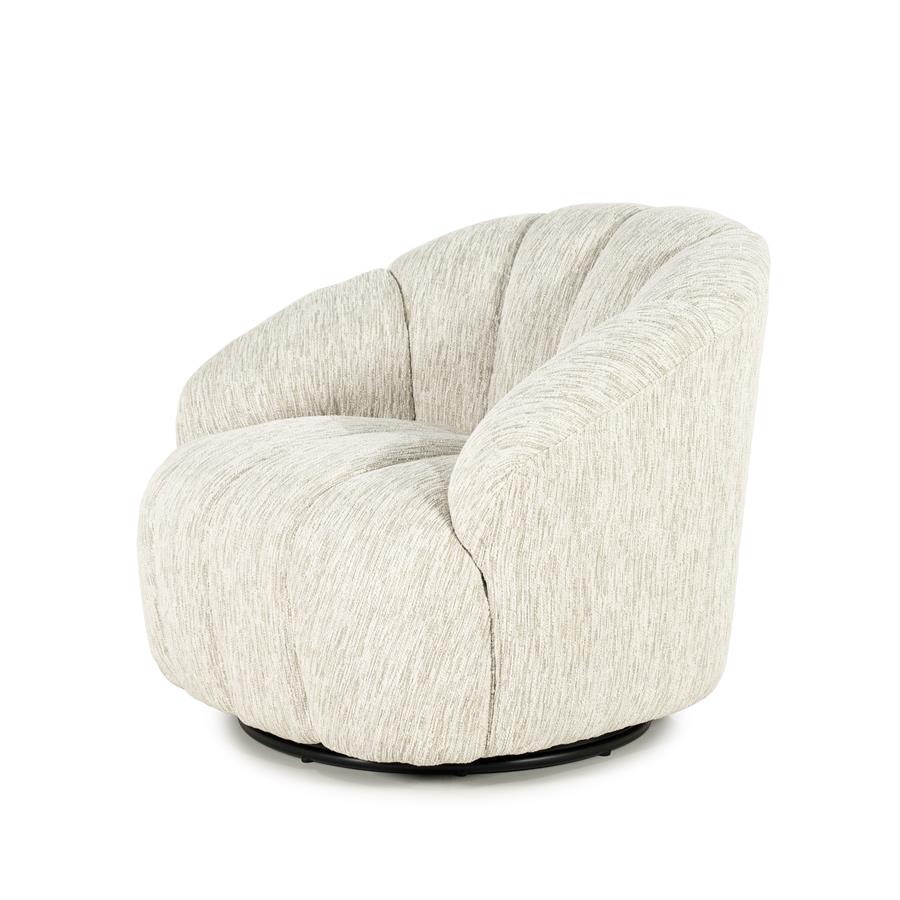 Fauteuil Sogno beige polyester, schuin vooraanzicht op witte achtergrond