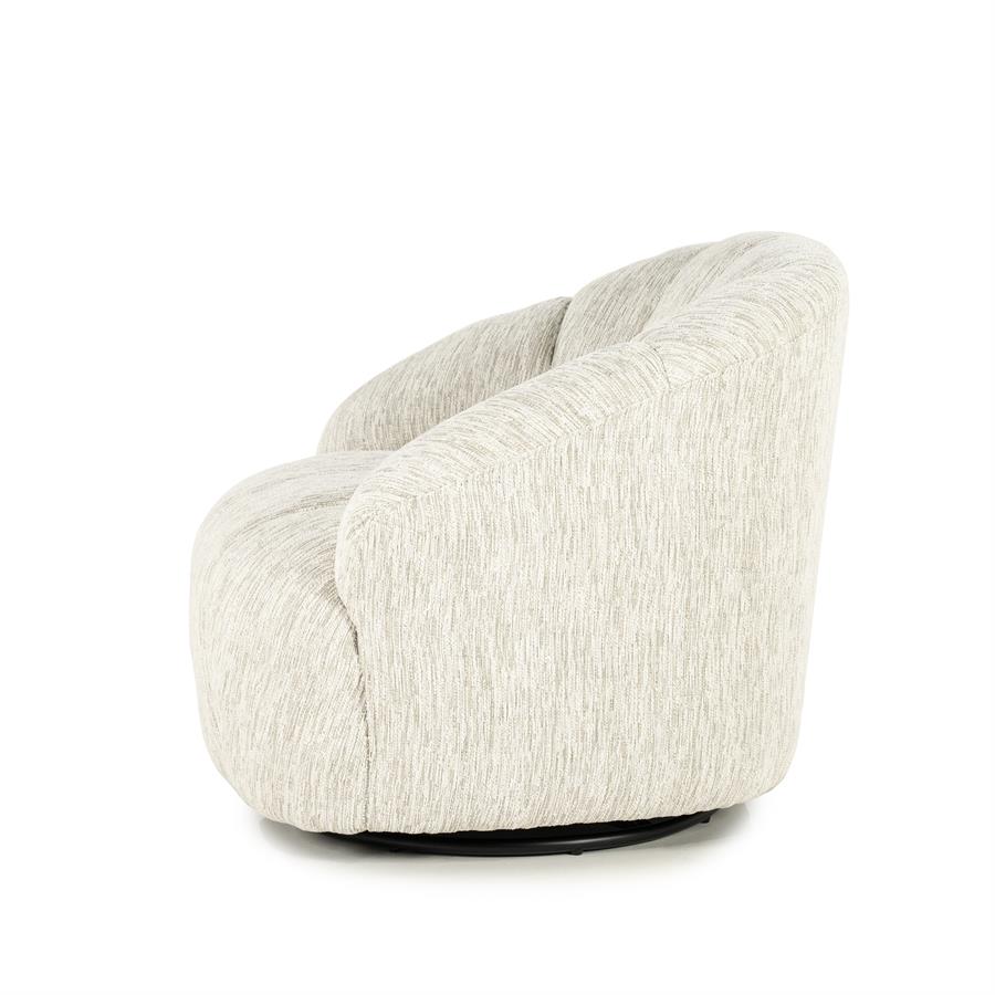 Fauteuil Sogno beige polyester, zijaanzicht op witte achtergrond