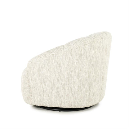 Fauteuil Sogno beige polyester, schuin achteraanzicht op witte achtergrond