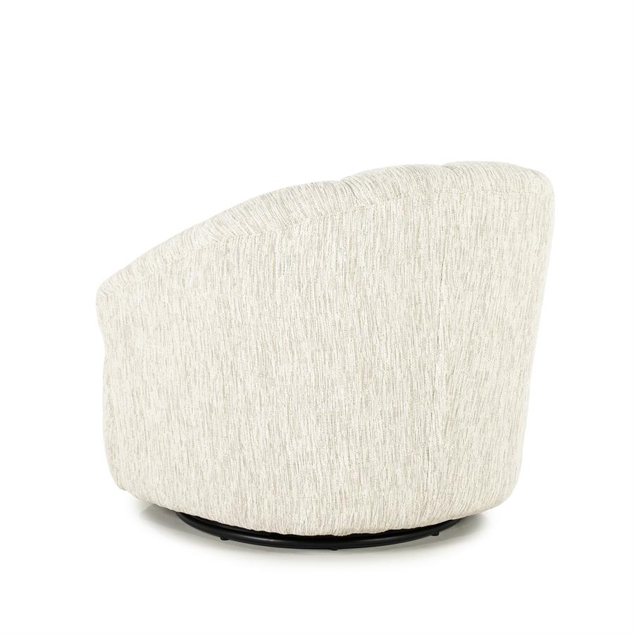 Fauteuil Sogno beige polyester, schuin achteraanzicht op witte achtergrond