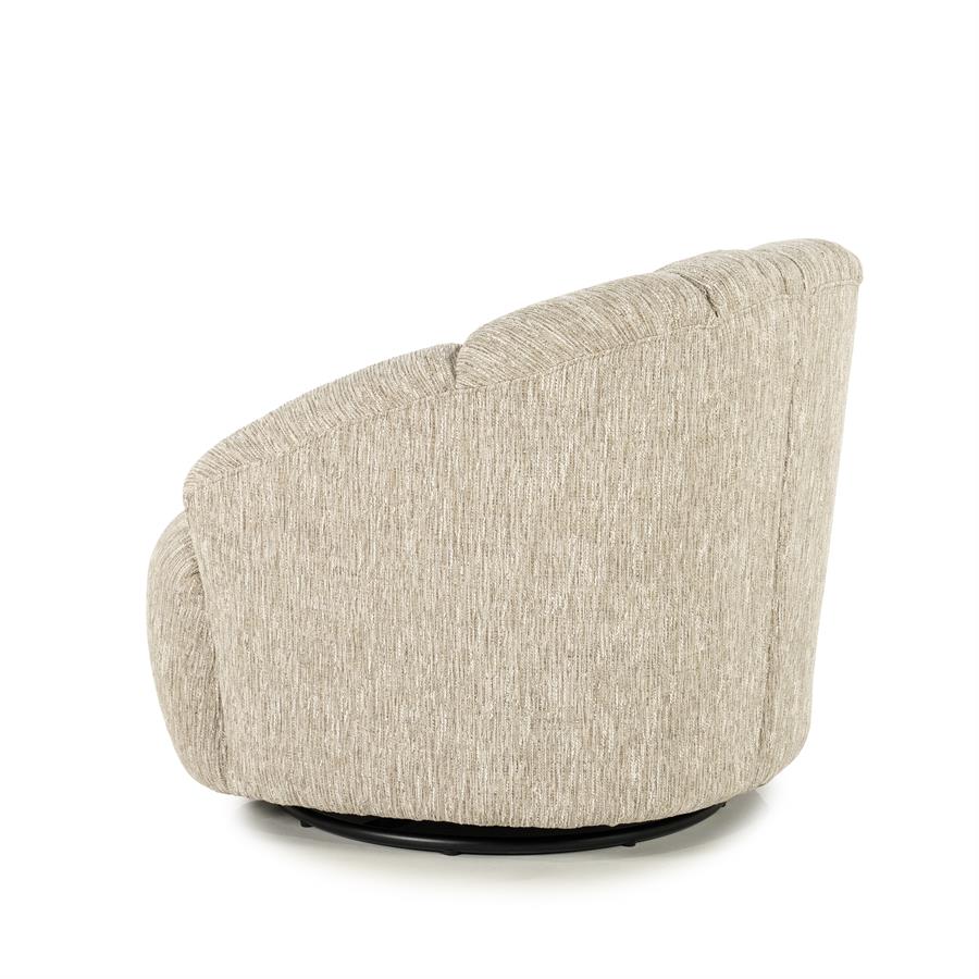 Fauteuil Sogno taupe polyester, schuin achteraanzicht op witte achtergrond