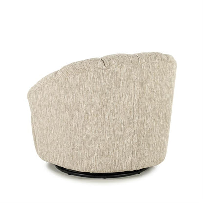 Fauteuil Sogno taupe polyester, schuin achteraanzicht op witte achtergrond