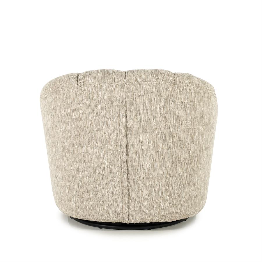 Fauteuil Sogno taupe polyester, achteraanzicht op witte achtergrond