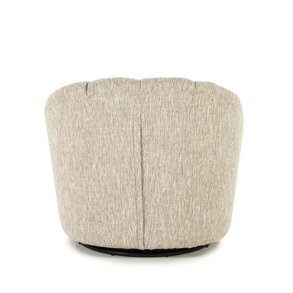 Fauteuil Sogno taupe polyester, achteraanzicht op witte achtergrond