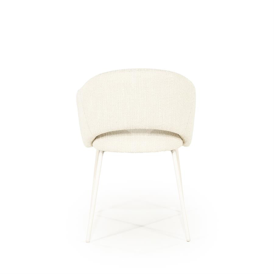 Eetkamerstoel Story beige stof, achteraanzicht op witte achtergrond