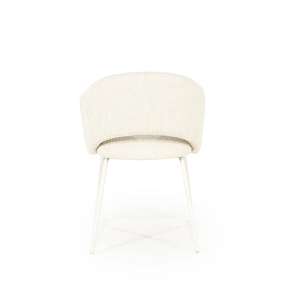 Eetkamerstoel Story beige stof, achteraanzicht op witte achtergrond