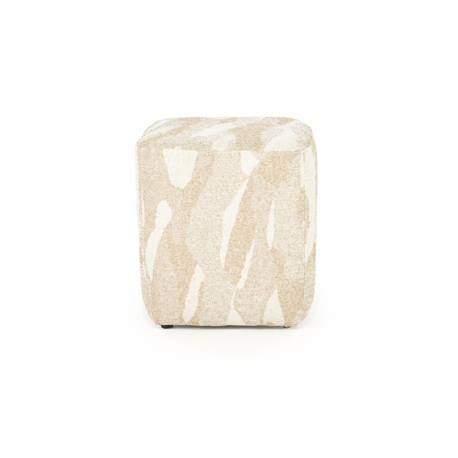 Poef Rytm beige stof klein, vooraanzicht op witte achtergrond