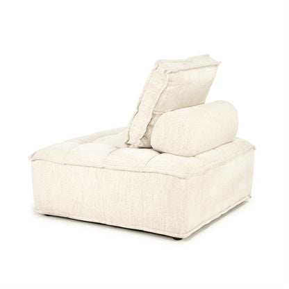 Fauteuil Hive beige stof, schuin achteraanzicht op witte achtergrond