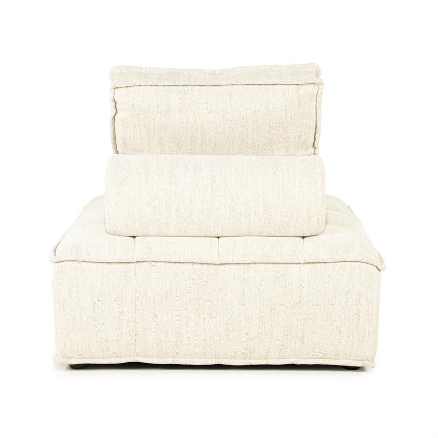 Fauteuil Hive beige stof, achteraanzicht op witte achtergrond