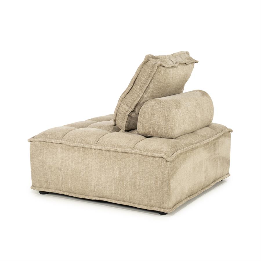 Fauteuil Hive taupe stof, schuin achteraanzicht op witte achtergrond