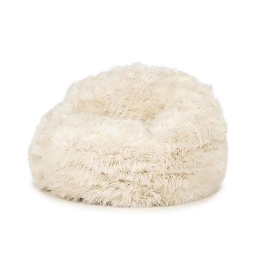 Fauteuil Snuzzle beige stof, schuin vooraanzicht op witte achtergrond