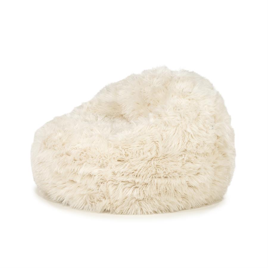 Fauteuil Snuzzle beige stof, schuin vooraanzicht op witte achtergrond