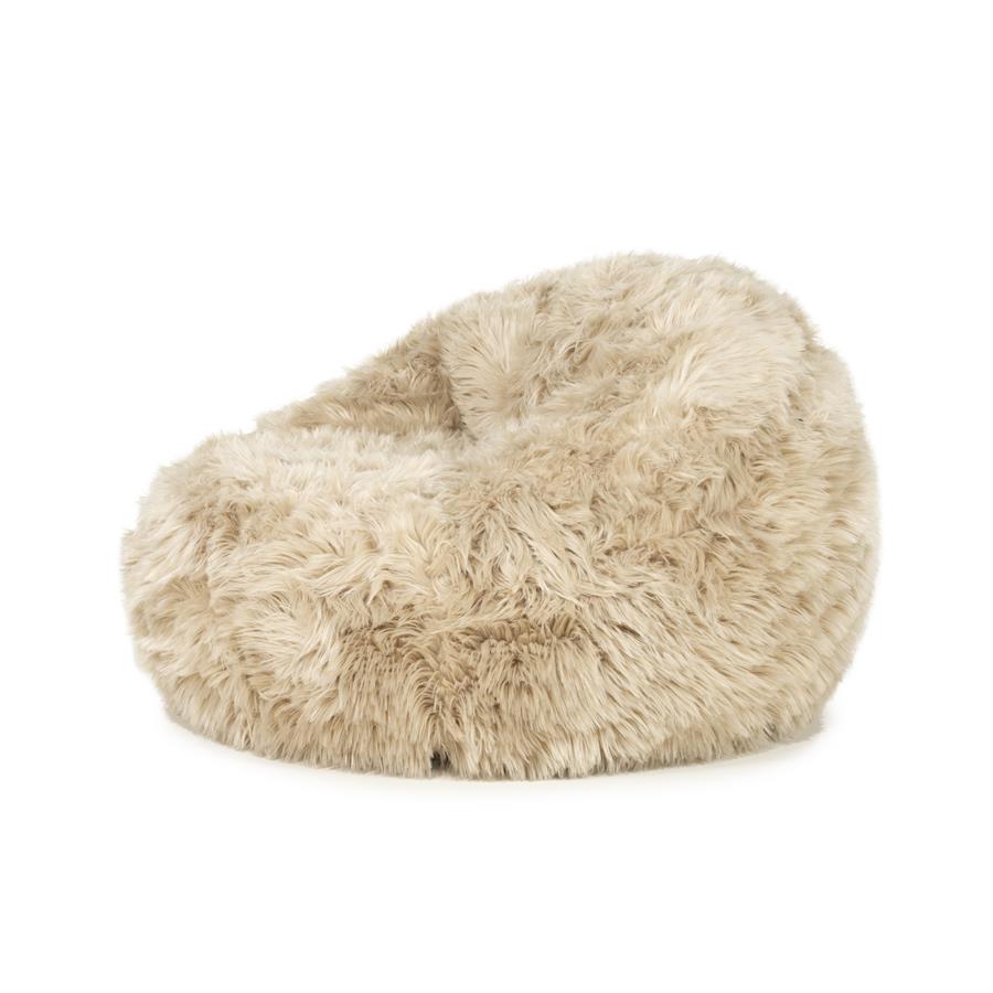 Fauteuil Snuzzle taupe stof, schuin vooraanzicht op witte achtergrond