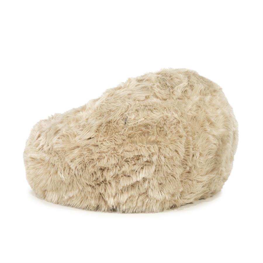 Fauteuil Snuzzle taupe stof, schuin achteraanzicht op witte achtergrond
