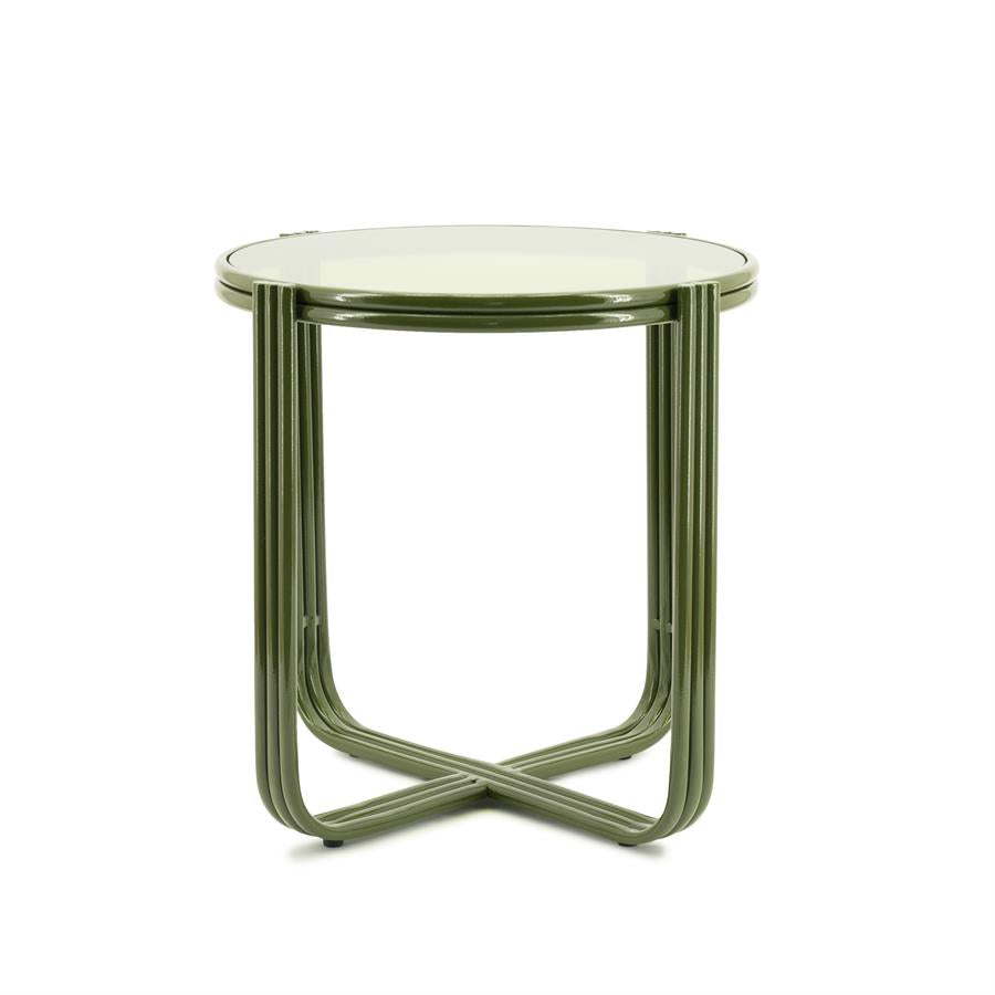 Bijzettafel Groovy groen ijzer, vooraanzicht op witte achtergrond