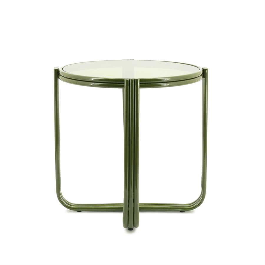 Bijzettafel Groovy groen ijzer, schuin vooraanzicht op witte achtergrond