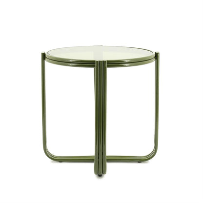Bijzettafel Groovy groen ijzer, schuin vooraanzicht op witte achtergrond