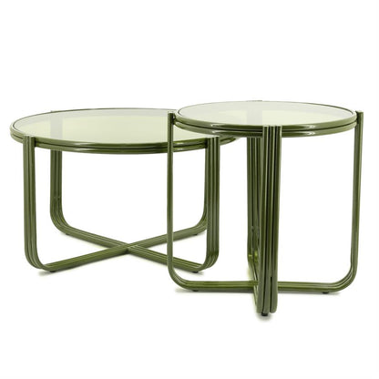Bijzettafel Groovy groen ijzer, schuin vooraanzicht op witte achtergrond