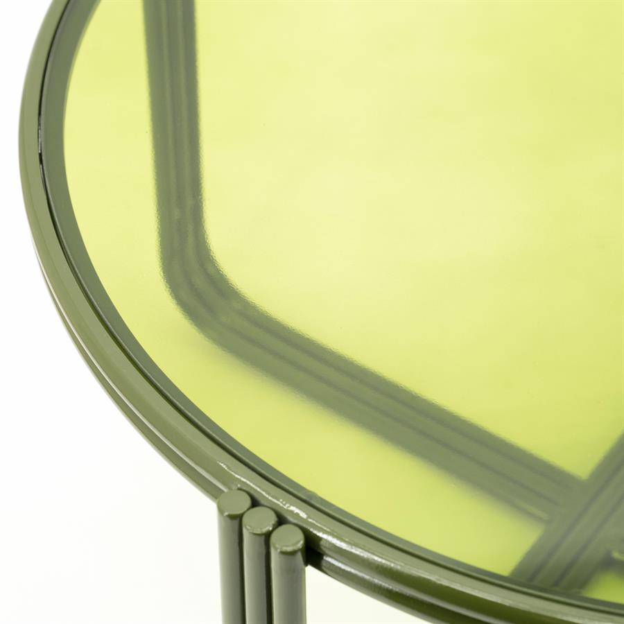 Salontafel Groovy groen ijzer, detail van het materiaal