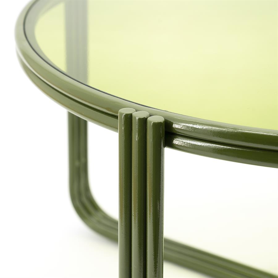 Salontafel Groovy groen ijzer, detail van het materiaal