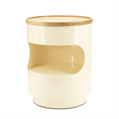Bijzettafel Tondo beige ijzer, schuin vooraanzicht op witte achtergrond
