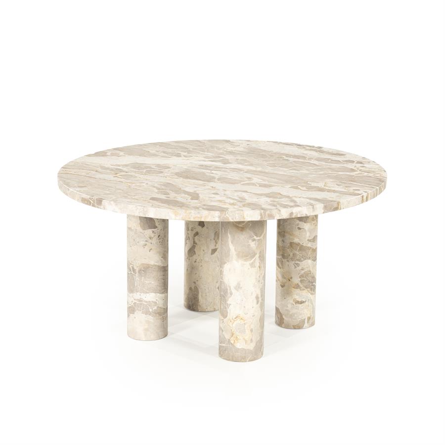 Salontafel Marmo beige marmer, schuin vooraanzicht op witte achtergrond