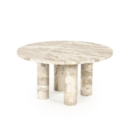 Salontafel Marmo beige marmer, schuin vooraanzicht op witte achtergrond