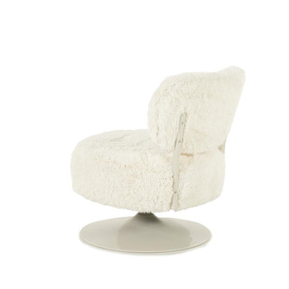 Fauteuil Furlo beige stof, schuin achteraanzicht op witte achtergrond