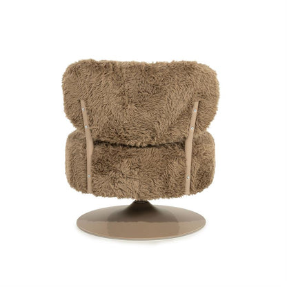 Fauteuil Furlo taupe stof, achteraanzicht op witte achtergrond