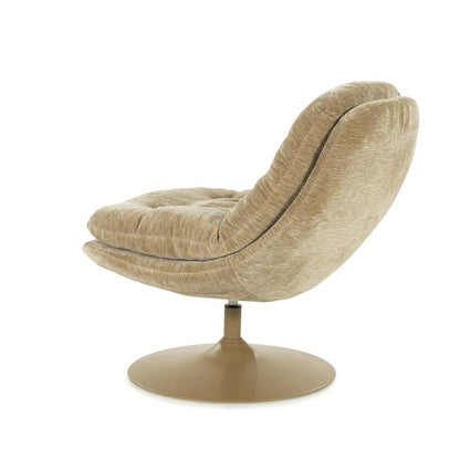 Fauteuil Tromba taupe stof, schuin achteraanzicht op witte achtergrond