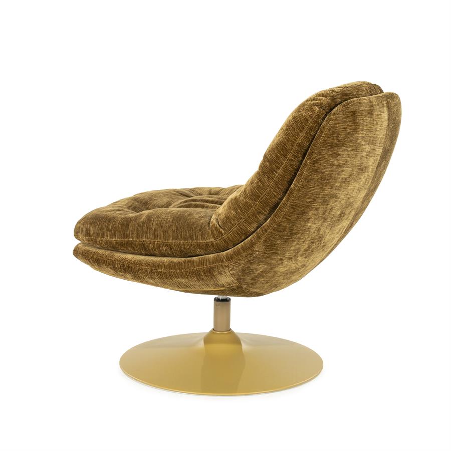 Fauteuil Tromba geel stof, schuin achteraanzicht op witte achtergrond