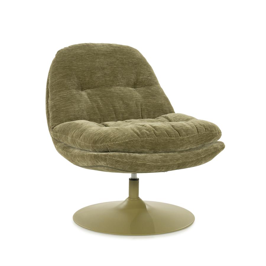 Fauteuil Tromba groen stof, schuin vooraanzicht op witte achtergrond