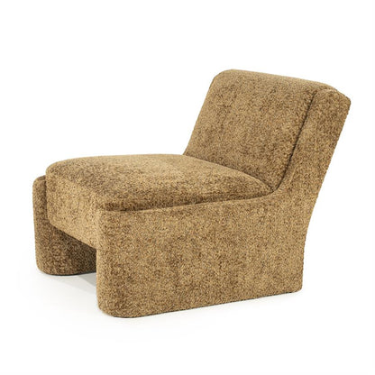 Fauteuil Omla geel stof, schuin vooraanzicht op witte achtergrond