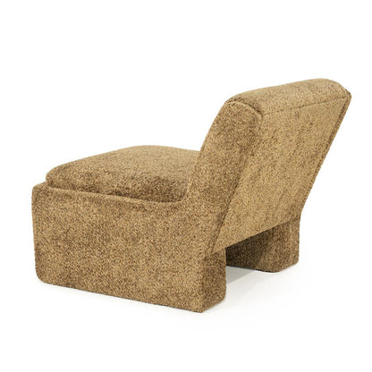 Fauteuil Omla geel stof, schuin achteraanzicht op witte achtergrond