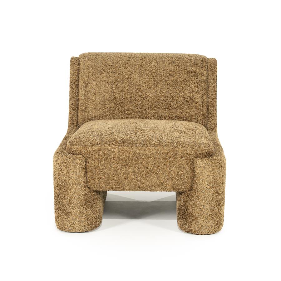 Fauteuil Omla geel stof, vooraanzicht op witte achtergrond