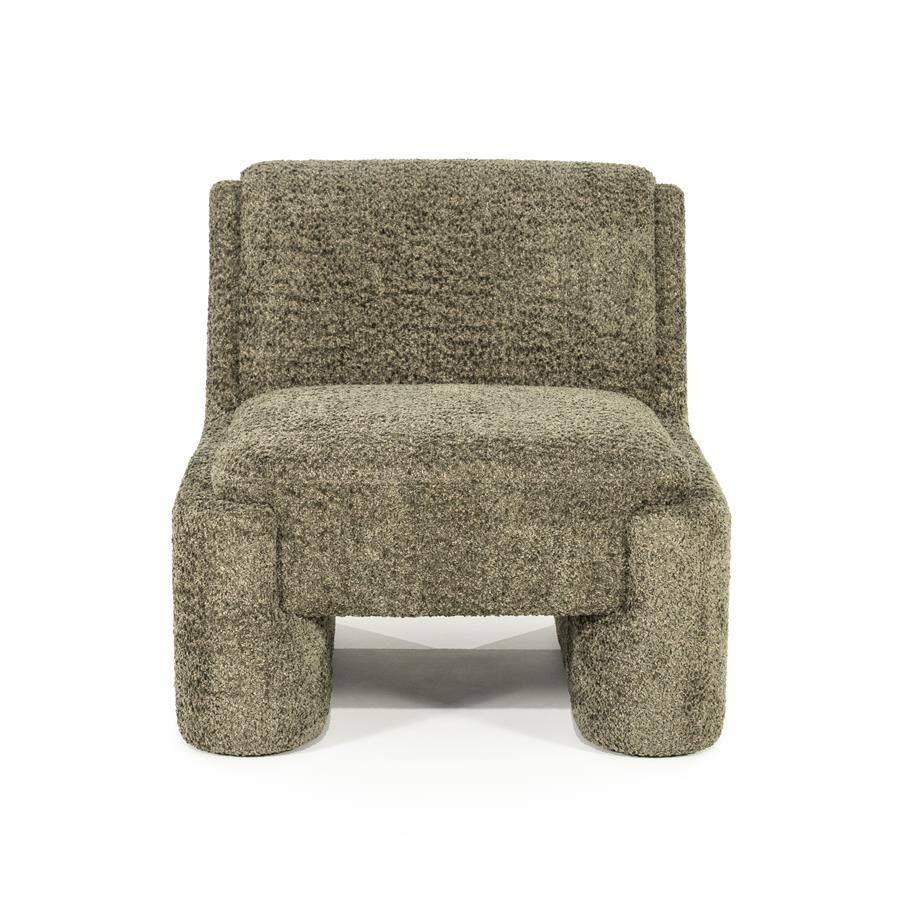 Fauteuil Omla groen stof, vooraanzicht op witte achtergrond