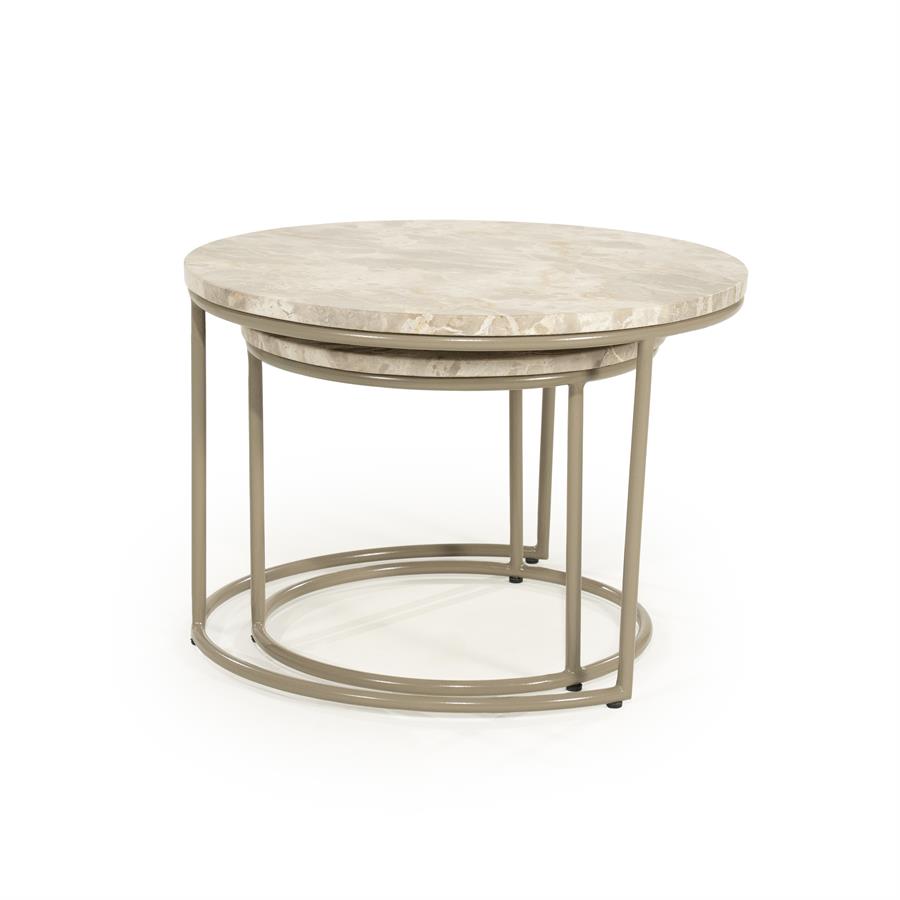 Salontafel Alvar beige ijzer set van 2, vooraanzicht op witte achtergrond