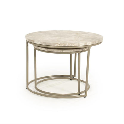 Salontafel Alvar beige ijzer set van 2, vooraanzicht op witte achtergrond
