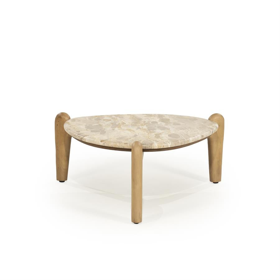 Salontafel Marnish bruin mangohout 70 x 70 cm, vooraanzicht op witte achtergrond