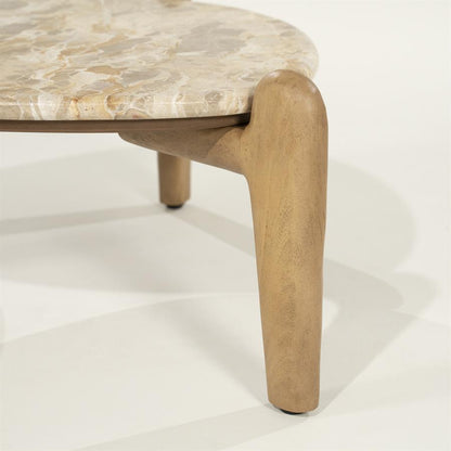 Salontafel Marnish bruin mangohout 70 x 70 cm, detail van het materiaal
