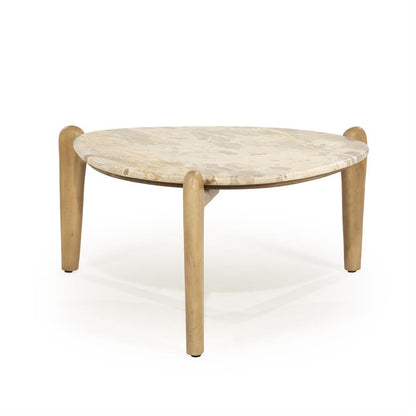 Salontafel Marnish bruin mangohout 85 x 85 cm, vooraanzicht op witte achtergrond